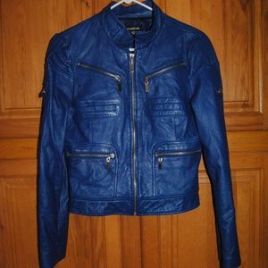Bebe Leather Jacket Blue Size Medium